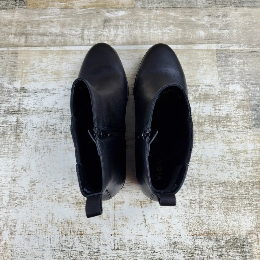 Vionic Aria Womens Wedge Ankle Booties Sz 9 M Black Leather Mid-Top Pull On